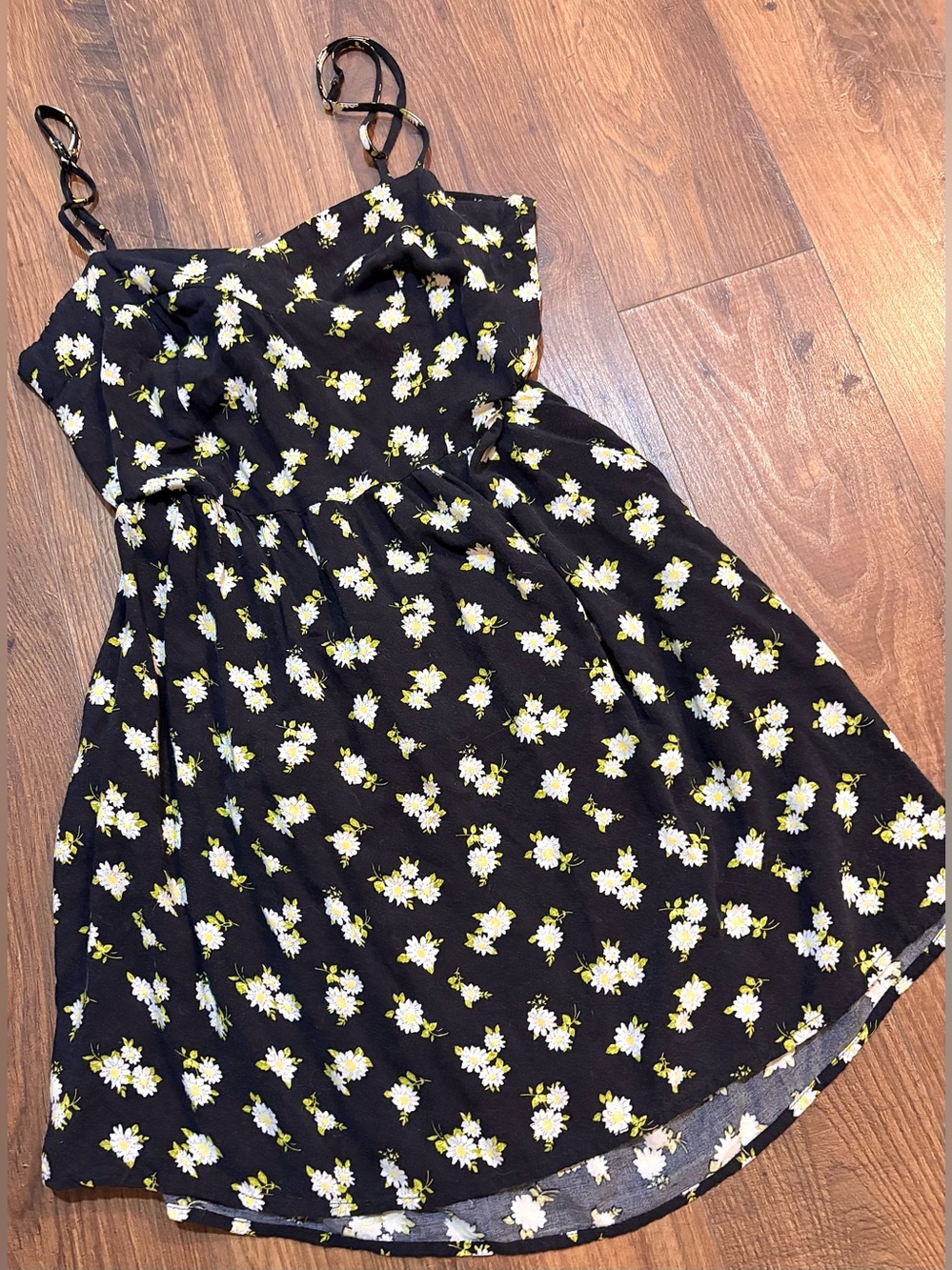 Wet Seal Black Mini Dress with White and Yellow Daisy Print